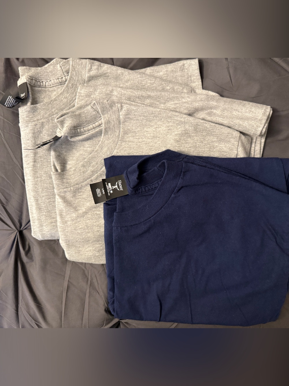 Hanes Crew Neck T-Shirts in Navy and Heather Gray (2-Pack)
